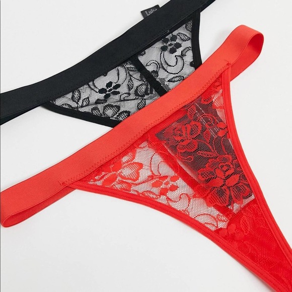 Tutti Rouge 2 pack Lace String Thong Black/Red S - Picture 4 of 4